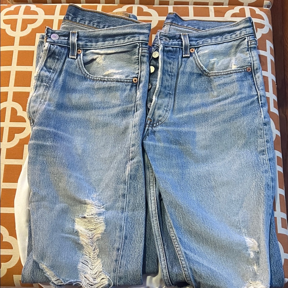 Levi's Light Blue Distressed Straight Leg Jeans